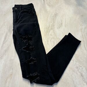 Size 00 American Eagle Super Strech Curvy High Rise Ripped Jeggings